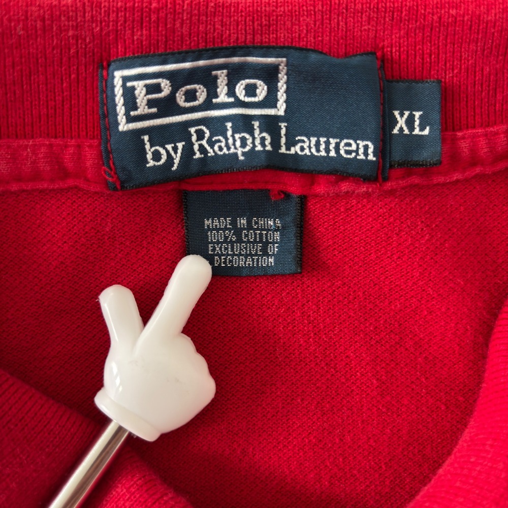Polo Ralph Lauren Men XL Red Short Sleeve Pique Cotton Polo Shirt Navy Pony Logo - Picture 6 of 9